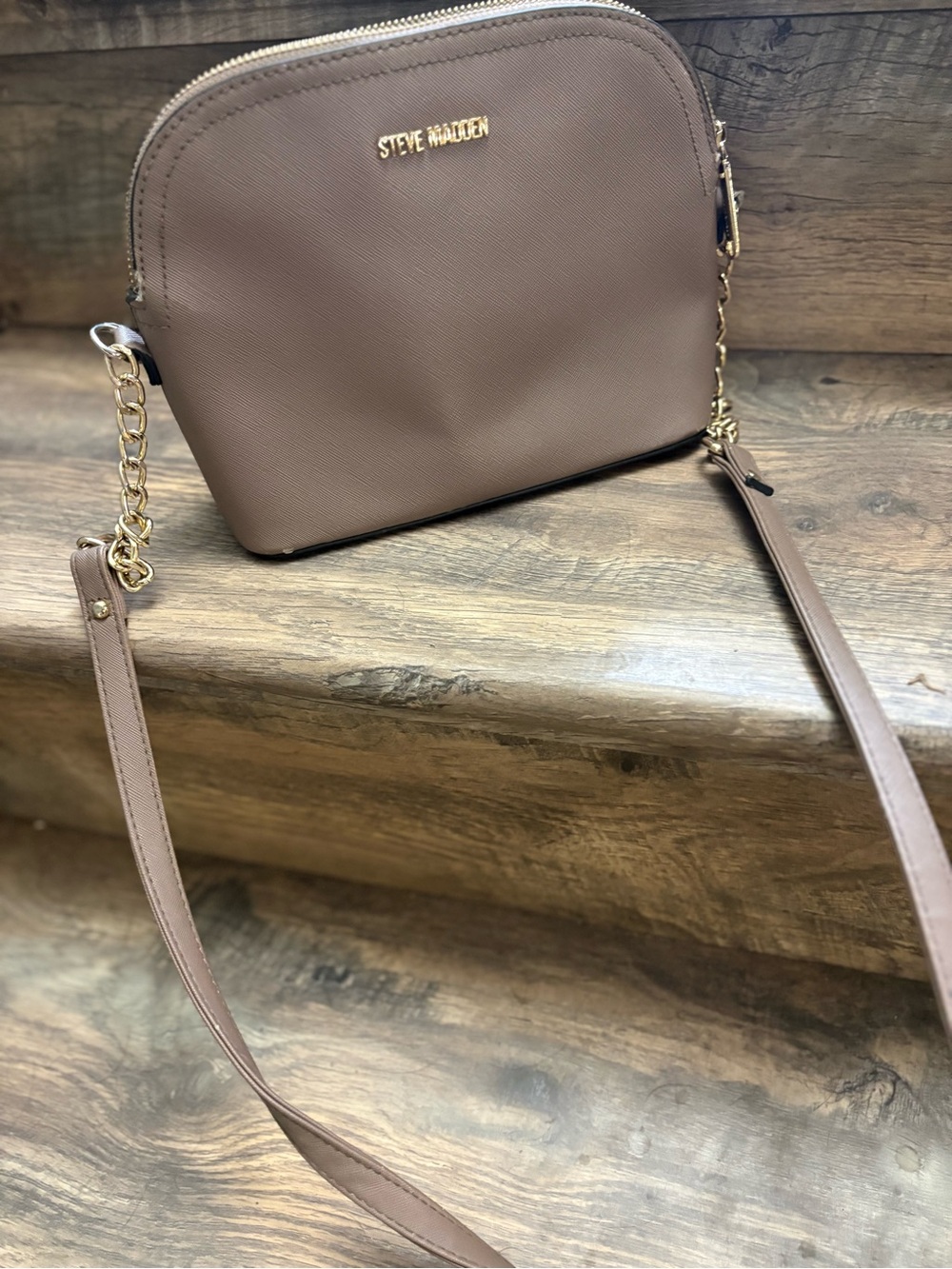 Steve Madden Taupe Brown Dome Crossbody with Gold Chain